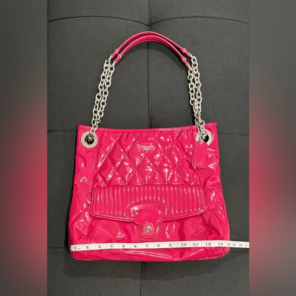 🩷 SOLD - Coach Poppy Liquid Gloss Patent Leather Hot Pink Convertible Bag - Picture 17 of 17